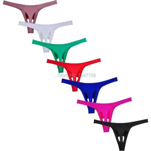 Sexy Men Spandex Balls Hole Thong Underwear Elastic G-string Tanga Bikini T-back