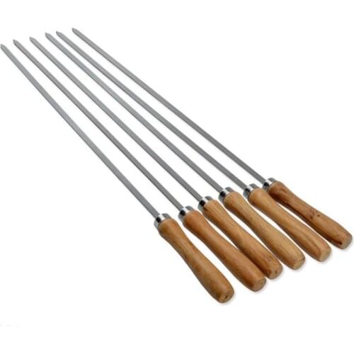 45cm BBQ Skewers Long Handle Shish Kebab Barbecue Grill Stick Wood BBQ Fork steel Outdoors Grill Needle 6pcs