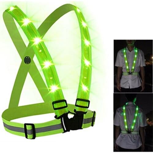 Cycling Outdoor Sports LED Reflective Vest Belt with 3 Light Modes Adjustable Safety Vest for Night Running Cycling