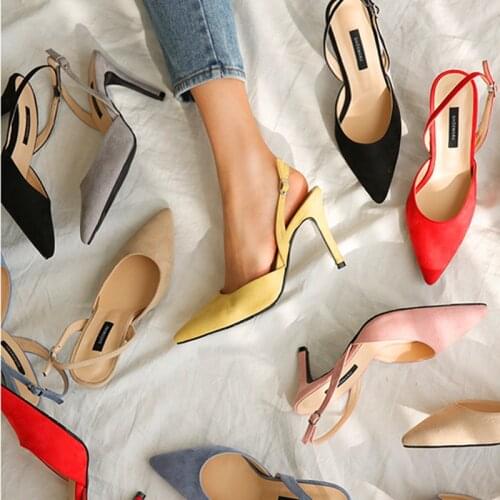 PUMPS 6CM/8CM/10CM Summer new sandals stiletto pointed suede buckle with hollow high heels womens andals zapatos de mujer