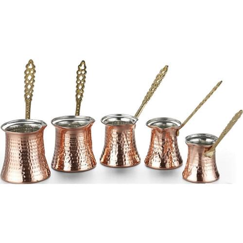 Turkish Coffee Pot Maker Copper Hand Hammered Ibrik Vintage Jazzva Briki Cezve Brass Handle Coffee Accessories