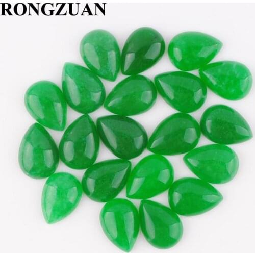RONGZUAN Fashion Jewelry 20pcs/lot 13x18x6MM Green Jades Gem Stones Teardrop Cabochon No Drill Hole TU3042