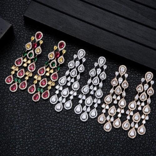 Trendy clear white Water Drop Cubic Zirconia WomenTassel Earring Brazil Style Drop Earring Brincos Bijoux Gifts e7730