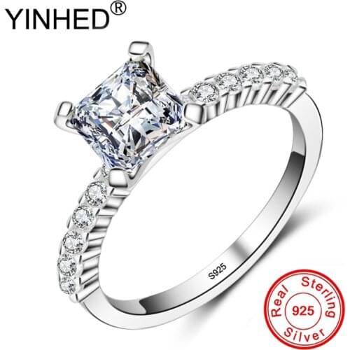 YINHED Engagement Rings for Women Princess Square 6*6mm Cubic Zirconia Ring Sterling 925 Solid Silver Jewelry Ring ZR344