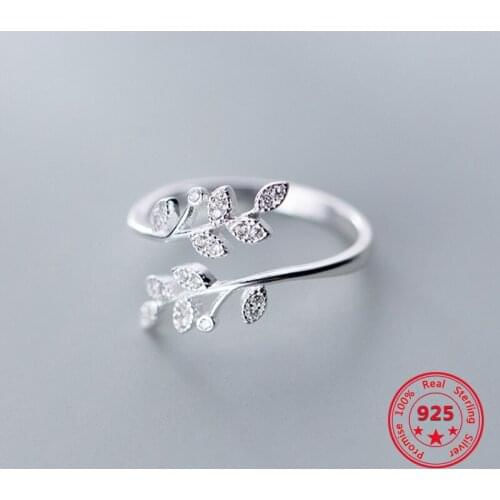 BITWBI Hot Personality 925 Sterling Silver Crystal Leaf Rings For Women Wedding Jewelry Adjustable Antique Finger Ring Anillos