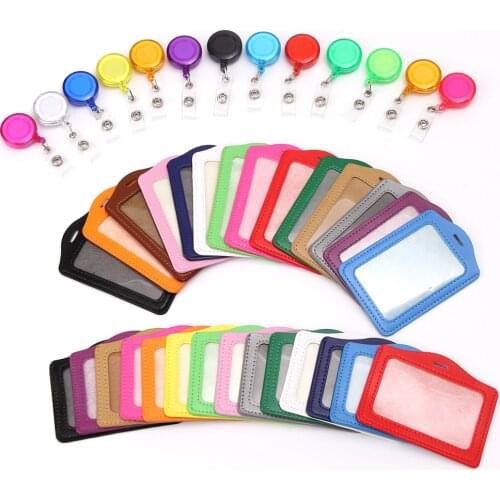 10pcs/lot Blank Retractable Badge Reel Leather PU Card Holders Clip Nurse Doctor Worker Students ID Name Card Keychains Lanyard