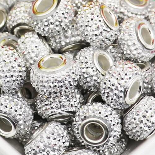 10 Pcs/Lot New Silver Plated Color Large Hole European Beads Spacer Charms Fit Pandora Bracelet Bangle Women DIY Jewelry Making