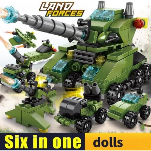 138 PCS 6 IN 1 Tank Model Truck Military Army Soldiers World War 2 Land Army Soldiers Kids Toys Boy Bricks Blocks Mini Figures