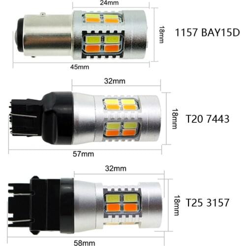 2pcs CAR LED Dual Color Bulbs T25 3157 S25 1157 BAY15D P21/5W W21/5W 7443 T20 LED Car Lights White+Amber 5630 20SMD Auto Lamp