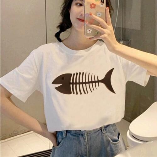 2021 Fashion Women Harajuku Funny FishboneCartoon Printed T Shirt Soft Female T shirt Casual Short Sleeve Womens T-shirt