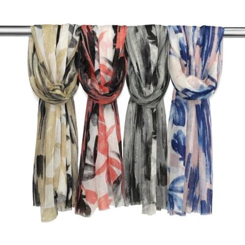 2021 Fashion Newest Ombre Floral Printed Pattern Cotton Voile Gold Lurex Scarf Shawls Wraps Hijabs 4Colors 10pcs/lot