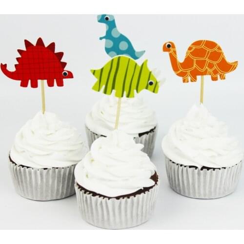 24pcs/lot Dinosaur Toppers Picks Cupcake Topper Baby Shower Supplies Child Kids Birthday Party Cake Baking Party Decoration