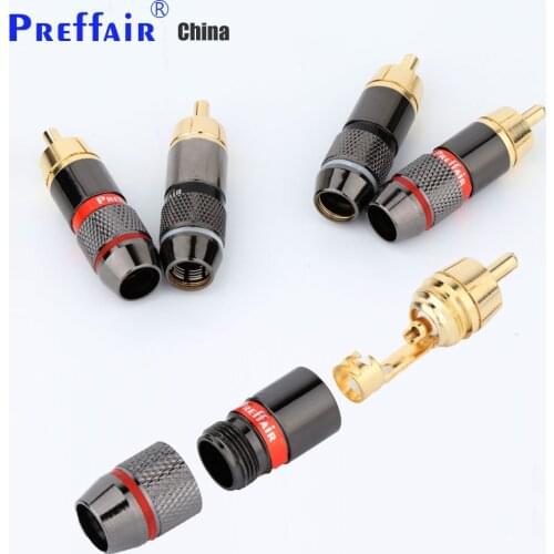 8Pcs Preffair R1733 Hifi RCA Plug Gold Plated Male Double Self-Locking Lotus Wire Connectors Audio Adapter