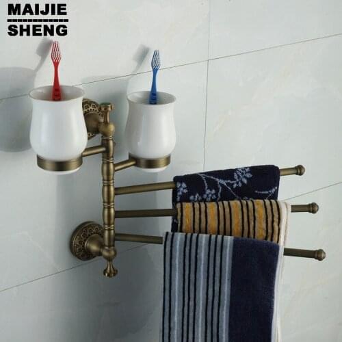 Antique brass towel bars with double cups bathroom cup holder Bathroom accessories with towel bar bathroom towel bars