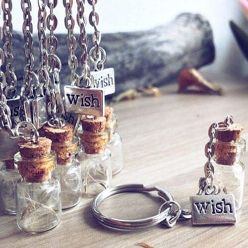 4PCS 22X12MM Dandelion Keychain Make a wish bottle keychain Dandelion seeds vial wish tibetan silver medal Whimsical gifts