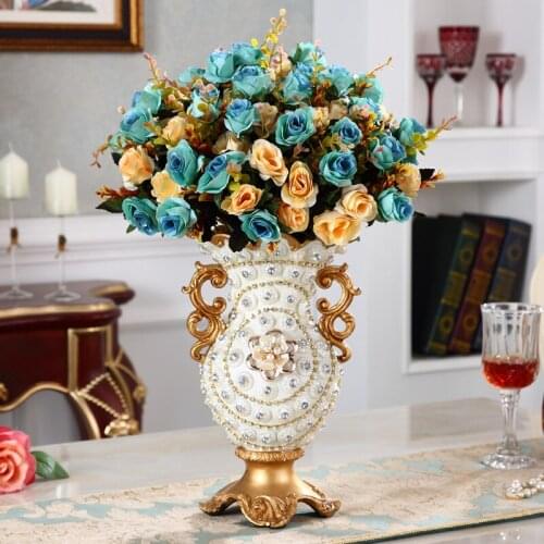 European Diamond Fruit Plate Vase Fake Flower Resin Ornaments Home Livingroom Figurines Crafts Coffee Table Accessories Decor