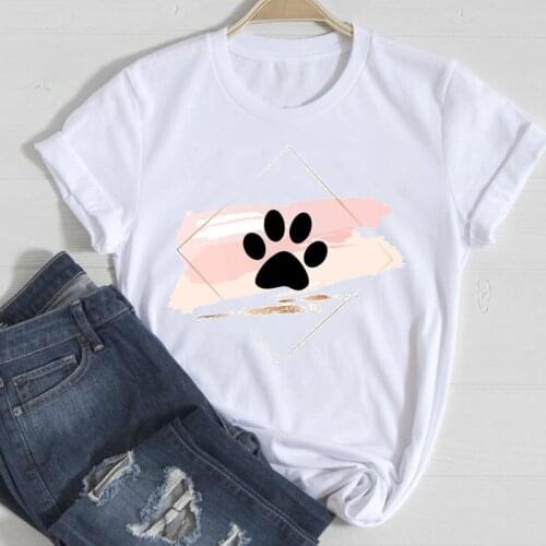T-shirts Women Dog Paw Watercolor Pet Fashion 2021 Spring Fashion Clothes Graphic Tshirt Top Lady Print Female Tee T-Shirt