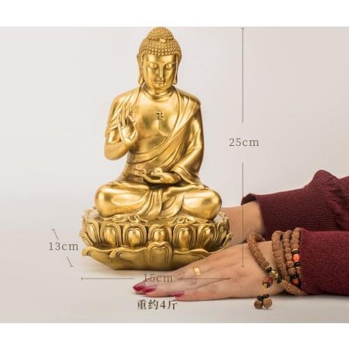 GOOD-25CM large -HOME lobby Temple Company Buddhism Worship efficacious Good luck Auspicious Lotus RU LAI Buddha brass statue