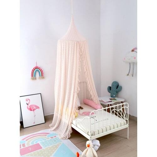 Ins childrens home new lace flocking crib curtain Chiffon mosquito net game House Tent