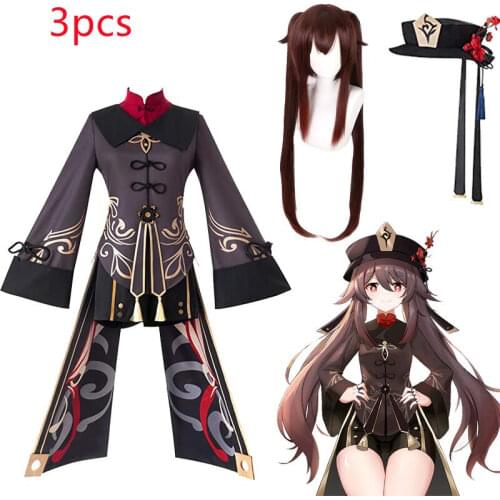 Hu Tao Costume Game Genshin Impact Figure Cosplay Wig Hat Coat Accessories Props Masquerade Halloween Set Womans Gift