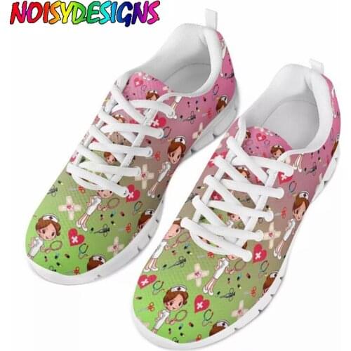 NOISYDESIGNS Pink and Green Gradient Sneakers Spring Flat Shoes Doctor Nurse Pattern Female Walking Shoes Nursing Shoes Zapatos