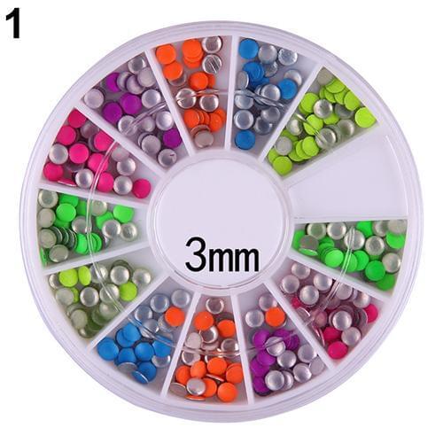 HOT SALES!!! 6 Colors 2mm 3mm Neon Round Metal Rivets DIY Nail Art Decoration Studs Wheel Colorful Punk Nail Art Rivets 3D Nail