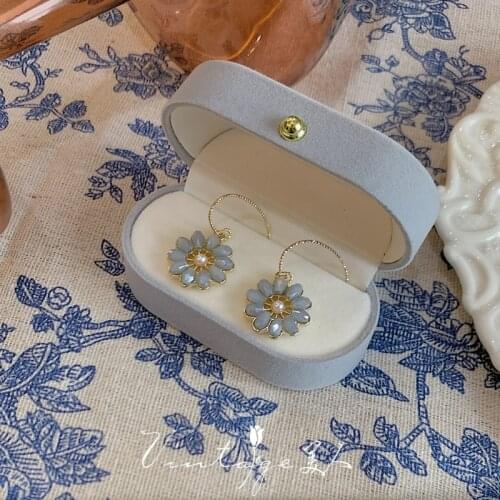 Small Blue Flower French Retro Elegant Fashion Blue Aeolian Bell Earrings Ear Pendant Drop Earrings Jewelry for Women 2020 New