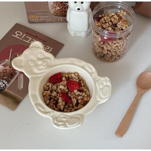 Korean Ins Wind Cute Bear Dessert Bowl Fruit Salad Breakfast Milk Cereal Bowl Ceramic Tableware Girl Heart