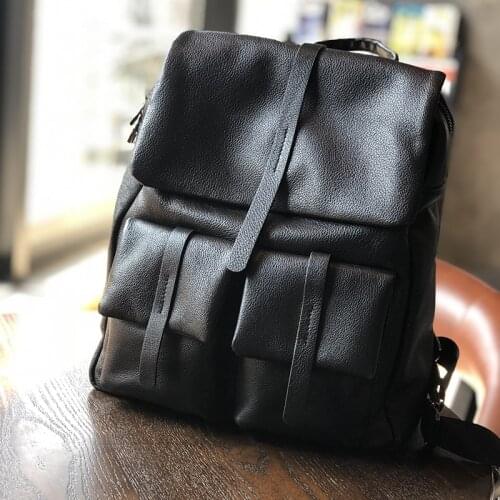Young Retro Style Soft Cow Leather Black Color Backpack Top Quality Shoulder Bag Classical Girls Casual Travel Backpack