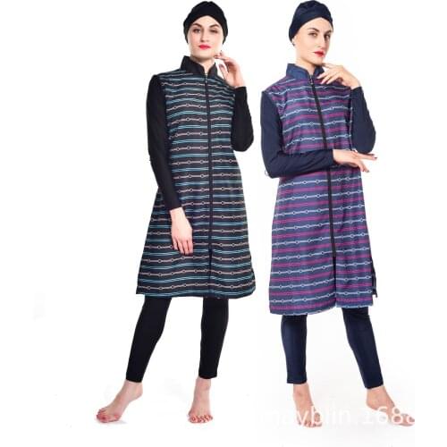 Muslim Swimsuits Middle Eastern Conservative Hui Swimwear Express Print Sun Protection 3 Pieces Swimsuit Manufacturers Wome