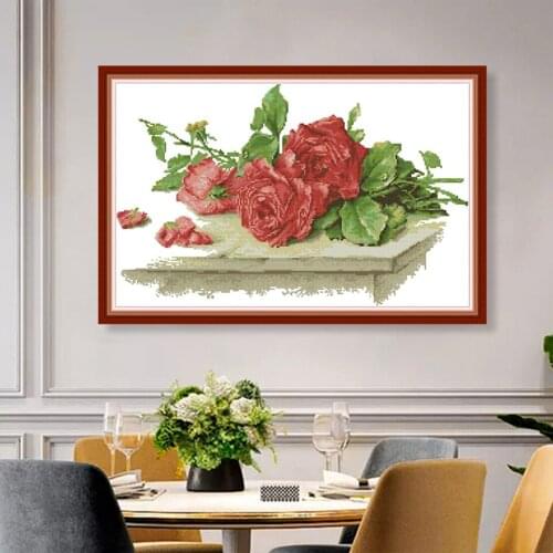 Red rose flowers cross stitch DMC 11CT 14CT Cross Stitch Set Chinese Cotton Cross-stitch Kits Embroidery Home Decor Valentines