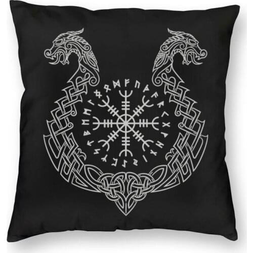 Viking Helm Of Awe Cushion Cover 45x45 Decoration 3D Printing Norse Compass Throw Pillow for Living Room Double-sided