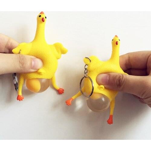 Novelty Funny Laying Eggs Chicken Toy Key Ring Chain Silicone Squeeze Spoof Hens Decompression Doll Keychain Party Creative Gift