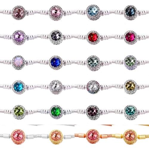Original Multicolor Openwork Radiant Hearts Clasp Snake Chain Bracelet Bangle Fit Pandora 925 Sterling Silver Bead Charm Jewelry