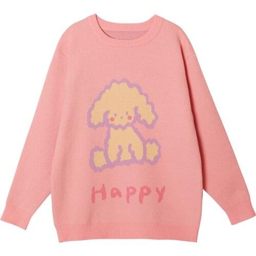 Autumn New Preppy Style Pink Cute Sweater 2021 Winter Warmth Thick O-neck Pullover Womens Top