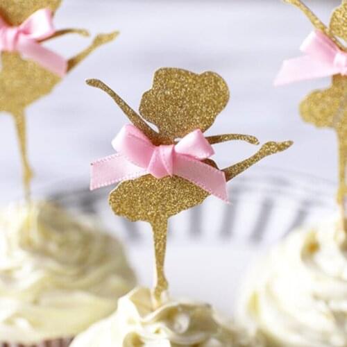 Personalised Ballet Birthday glitter Cupcake Toppers customised Ballerina glod Toppers /Girl Birthday Decor Dessert toothpicks