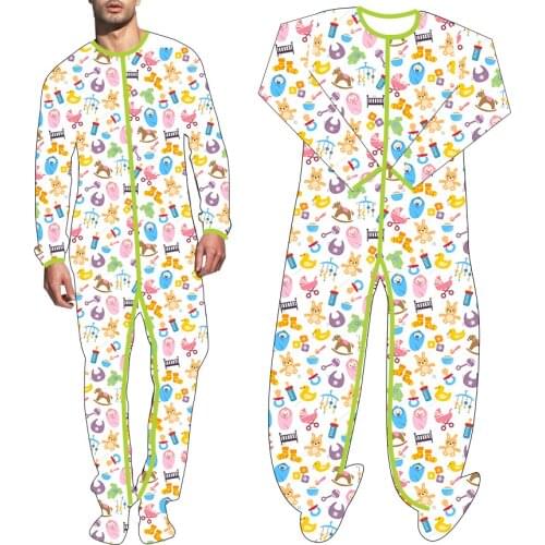 Adult Onesie Pajamas Long Jumpsuit For Adult Baby Snap Crotch Romper Sleepwear DDLG Bodysuit Baby bottle, Pacifier, Trojan Horse