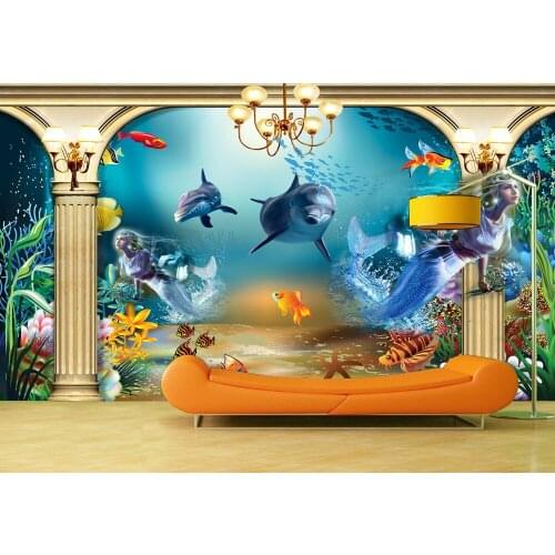 Custom Photo Wallpaper Underwater Roman Column Sea Removable Wall Papers Self-adhesive Vinyl Wall Sticker Art Home Decor Mural