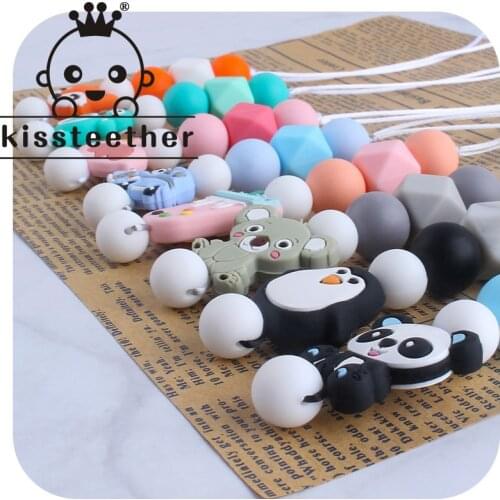 Kissteether 1pcs Silicone Ainmal Teething Necklace Nursing Mom Baby Chew Necklace BPA Free Silicone Beads Baby Shower Gift