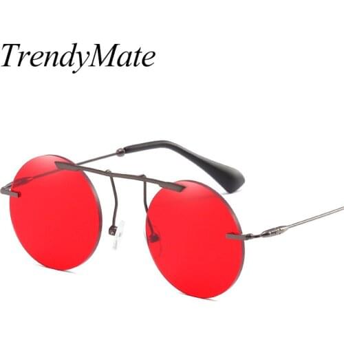 Retro Steampunk Round Sunglasses Women Designer Men Round Red Metal Frame Mirror Sun Glasses for Women Female Shades UV400 1259T
