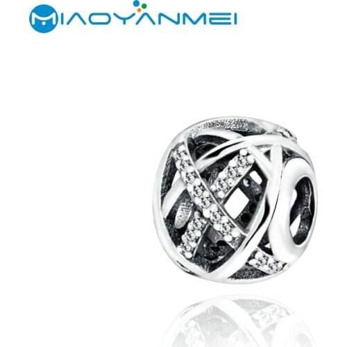 925 Sterling Silver Beads Fit Original Pandora Bracelets Interwoven Lines Charm Women DIY Fashion Jewelry