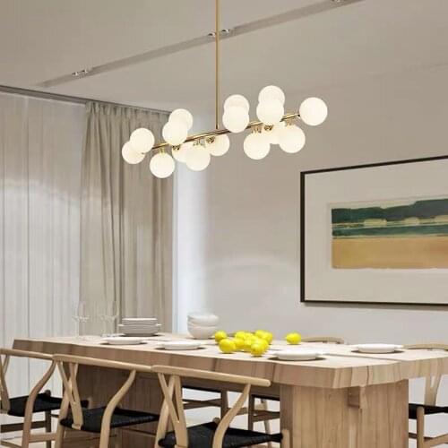 Nordic Fashion Gold And Black Iron LED Chandelier Modern Designer Simple White Frosted Glass Ball Living Room Dining Room Chande
