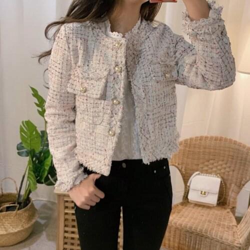 SMTHMA 2021 New Autumn Women Single-Breasted Tweed Jacket High Quality Female Elegant Korean Chic Short Coat
