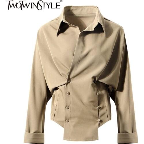 TWOTWINSTYLE Casual Irregular Shirt For Women Lapel Long Sleeve Minimalist Solid Blouse Female Fashion New Clothing Spring Tide