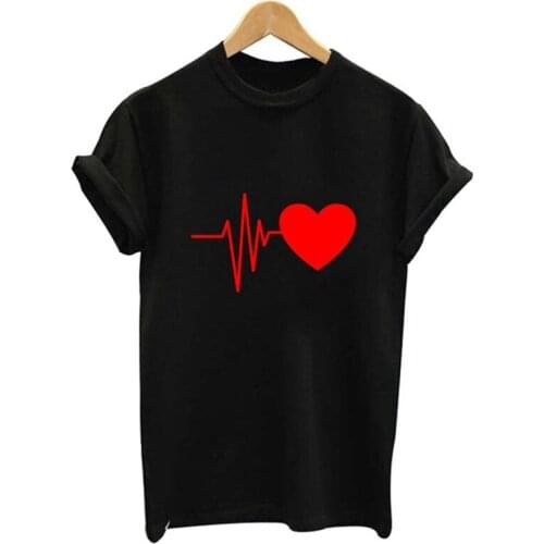 Hillbilly 2019 New Fashion harajuku Womens cute T-shirts My heart for you Printed T Shirts Short Sleeve O-neck