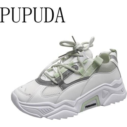 PUPUDA Women Sneakers White Casual Shoes Women Mesh Sport Sneakers New Platform Shoes Women Chunky Shoes Female