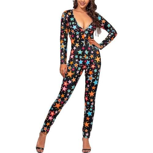 Womens Jumpsuit Long Sleeve Long Pants with Star Patterns for Autumn and Spring Womens Jumpsuits One Piece Clothes Overalls