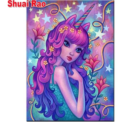 5d diamond mosaic unicorn girl,3d painting diamond painting full square diamond embroidery cartoon elf decoration aesthetic