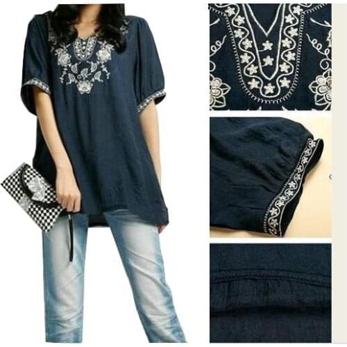 Floral Embroidered Maternity blouse vintage Summer Plus Size Clothing blouses Shirt For Pregnant Women Casual Gravida Shirts