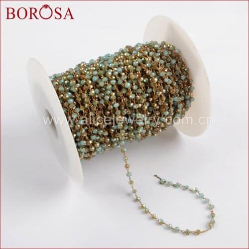 BOROSA 3mm Blue &Yellow Glass Beads Chains Rosary Chains for Drusy Necklace DIY Jewelry Making JT168